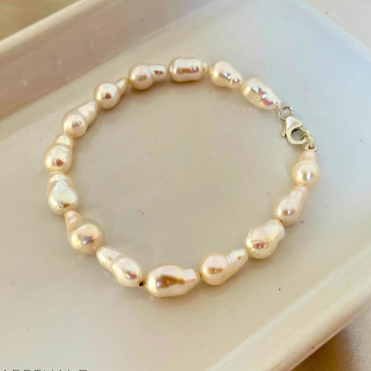 Premium Baroque White Pearl Bracelet in 925 Sterling Silver CherishBox