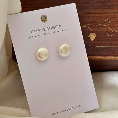 Premium Button Pearl Stud Earrings in Silver | CherishBox Real Pearls