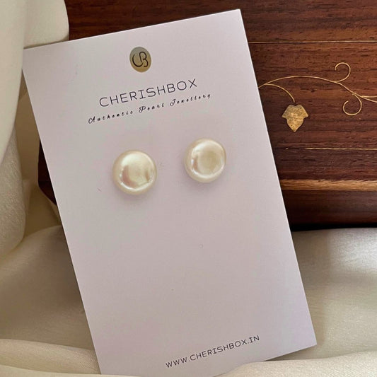 Premium Button Pearl Stud Earrings in Silver | CherishBox Real Pearls