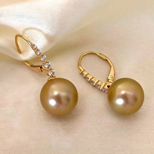 Premium Deep Golden South Sea Pearl Earring in 92.5 Sterling silver - CherishBox 