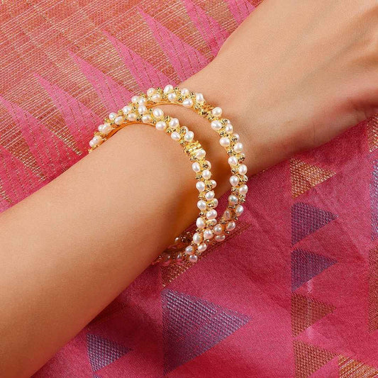 Real Pearl Bangle in Gold Tone - CherishBox