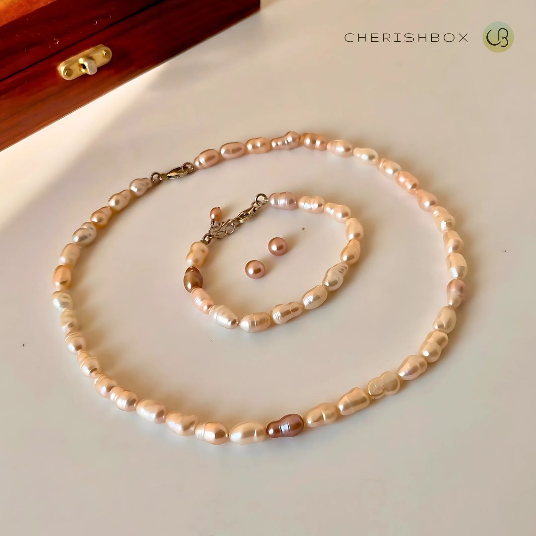 Real Pearl Jewellery Set -  CherishBox