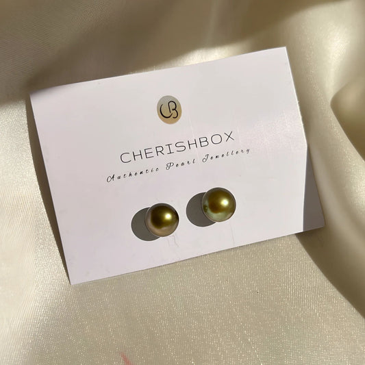 Shop Green Freshwater Pearl Stud Earrings (7mm)- CherishBox