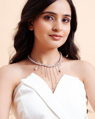 Silver Pearl Necklace for Parties- CherishBox 
