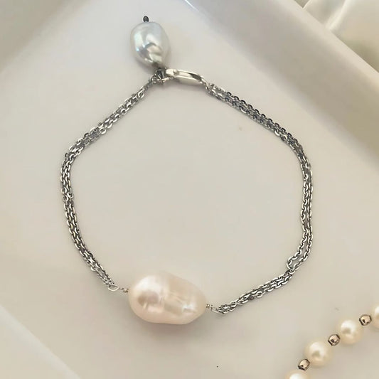 Beaded Single Baroque Pearl Bracelet  in Sterling Silver- CherishBox