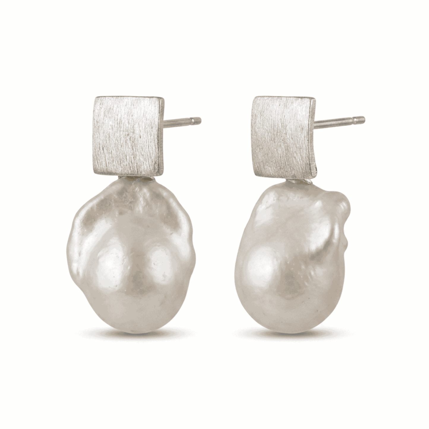 Square Brushed Bold White Baroque Pearl Earring - CherishBox