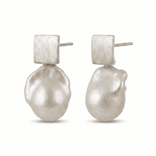Square Brushed Bold White Baroque Pearl Earring - CherishBox