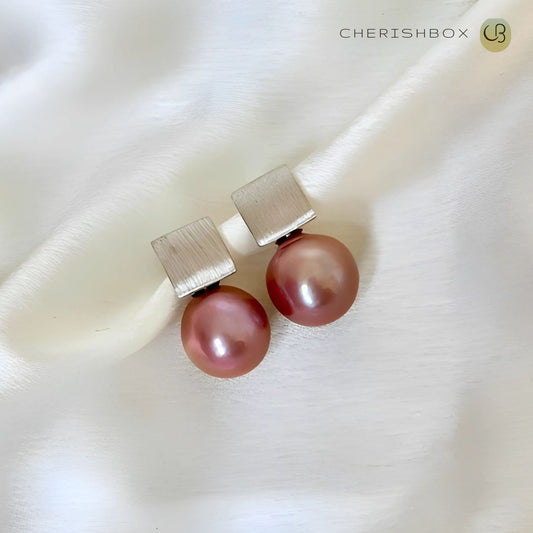 Square Brushed ( Margaric Pink Freshwater Pearls in 925 Sterling Silver) CherishBox