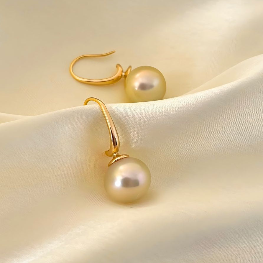 Swan Earring - South Sea Golden Pearl Earring in 92.5 Sterling Silver