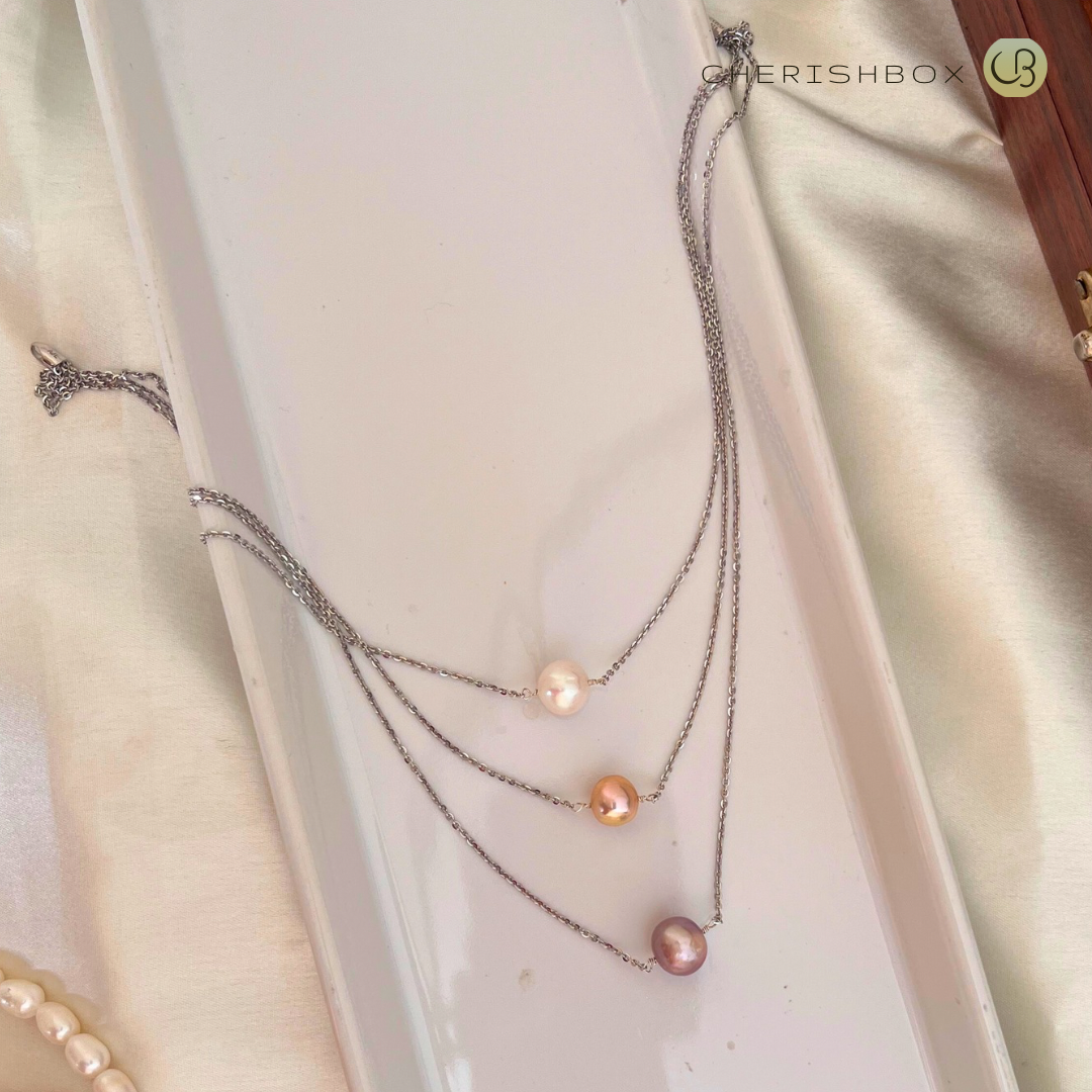 The Trio Drop — Layered Pearl Chain Necklace
