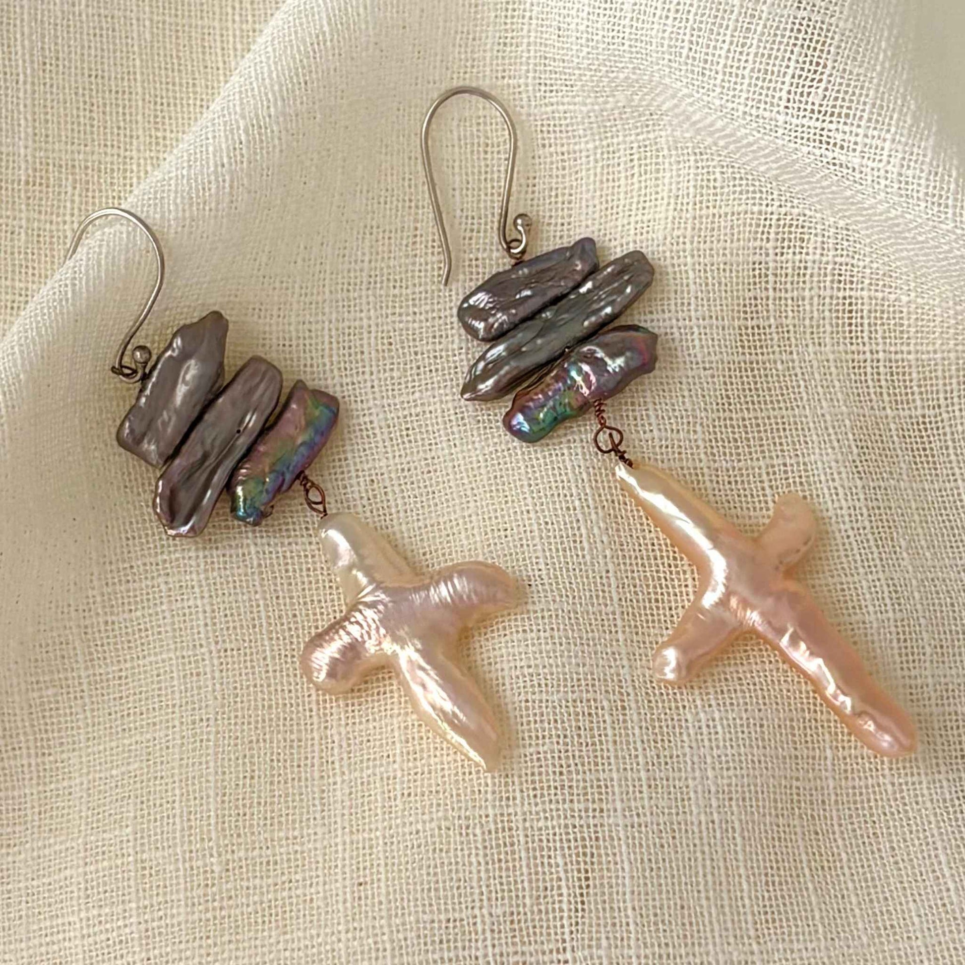 The Black BIWA Cross Pearl Earrings - CherishBox