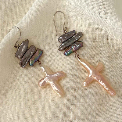 The Black BIWA Cross Pearl Earrings - CherishBox