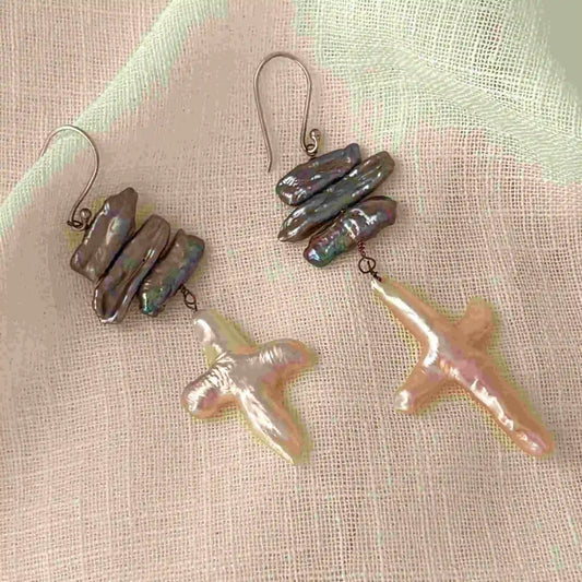 The Black BIWA Cross Pearl Dangler