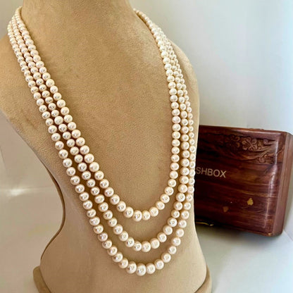 The Royal Layers – Three Long Layered White Pearl Necklace from CherishBox