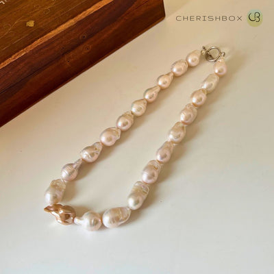 The Statement Baroque Necklace | Real Unshaped Pearls with Golden Accent CherishBox