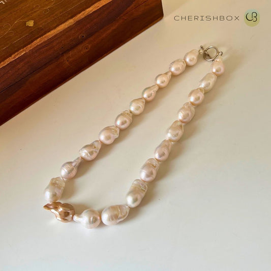 The Statement Baroque Necklace | Real Unshaped Pearls with Golden Accent CherishBox