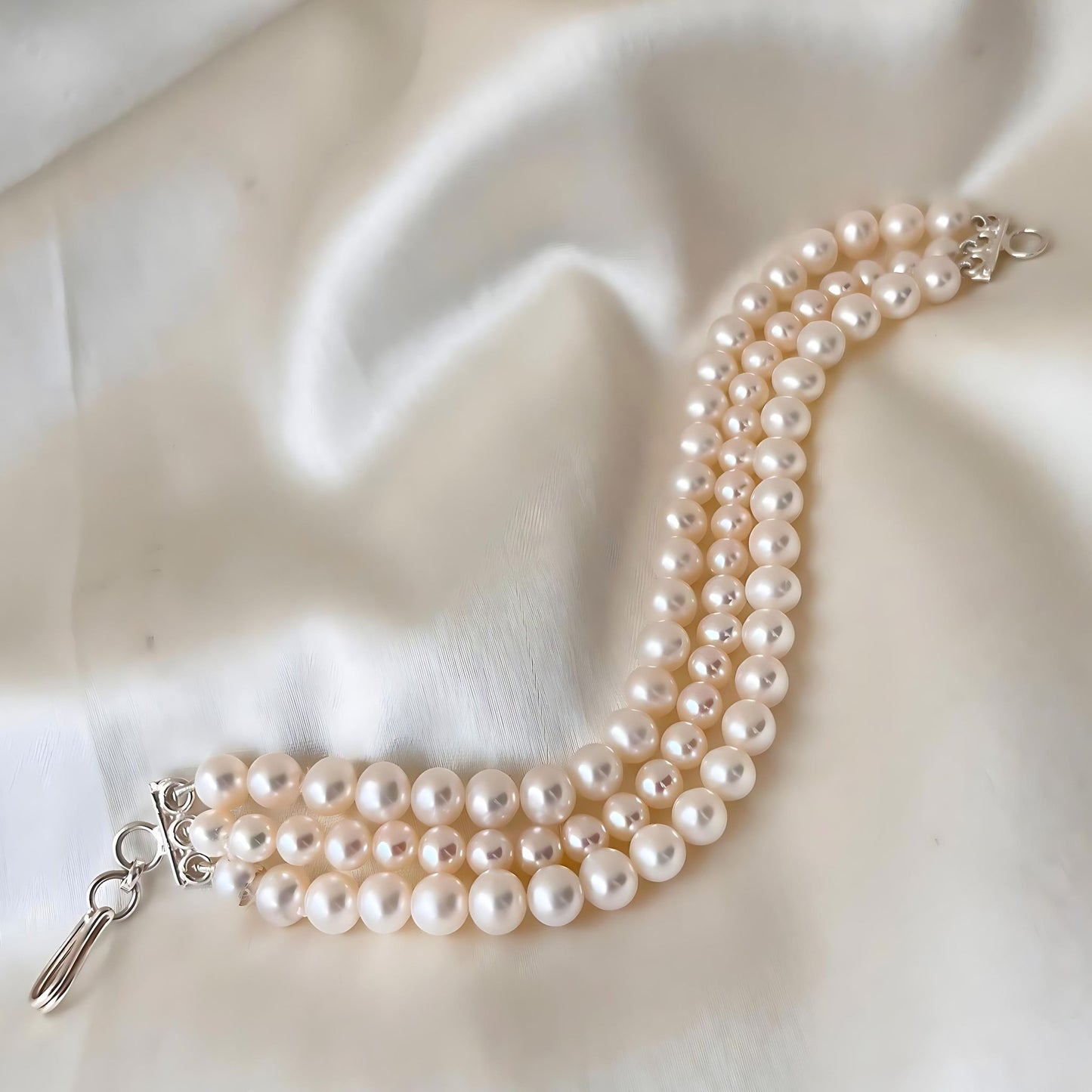 Three-layered Freshwater White  Pearl Bracelet Cherishbox