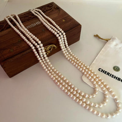 Three Long Layered Pearl Necklace - CherishBox