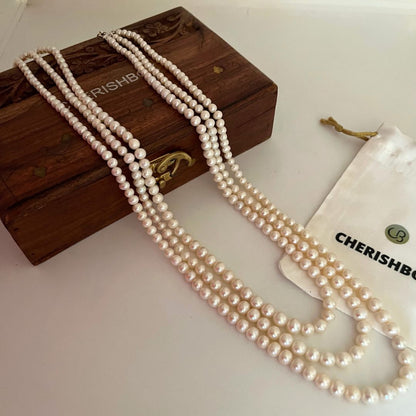 Three Long Layered Pearl Necklace - CherishBox