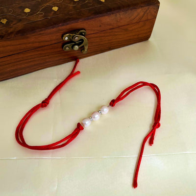 Traditional Pearl Rakhi made in 92.5 Silver and Mouli Thread- CherishBox