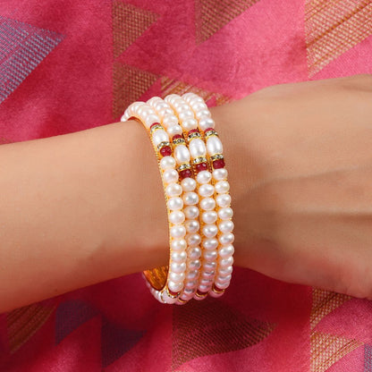 Traditional White Pearl Bangle in Read Tone - CherishBox