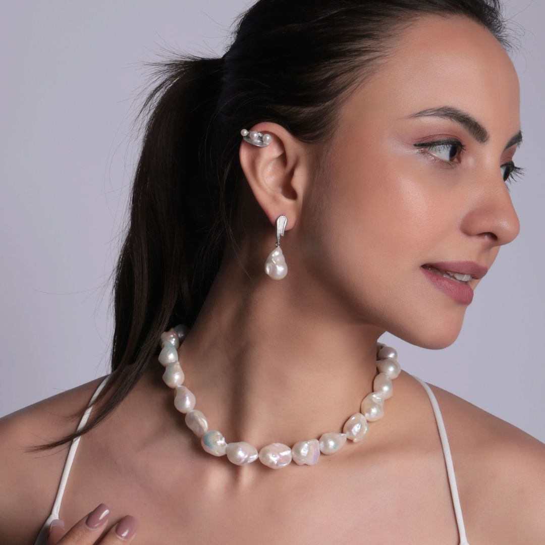 Soft Wave Pearl Drops – Baroque Pearl Danglers in 925 Sterling Silver