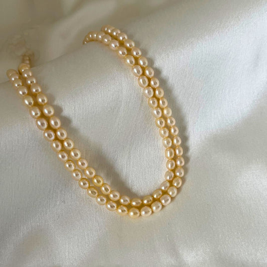 Two Layer Vintage Golden Light Pearl Necklace ( 5mm)