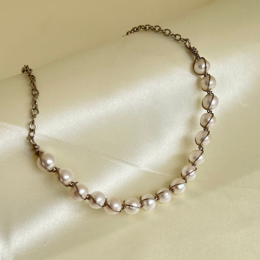 Wire Wrapped Pearl Beaded Necklace