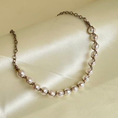 Wire Wrapped Pearl Beaded Necklace - CherishBox Real Pearl Jewellery