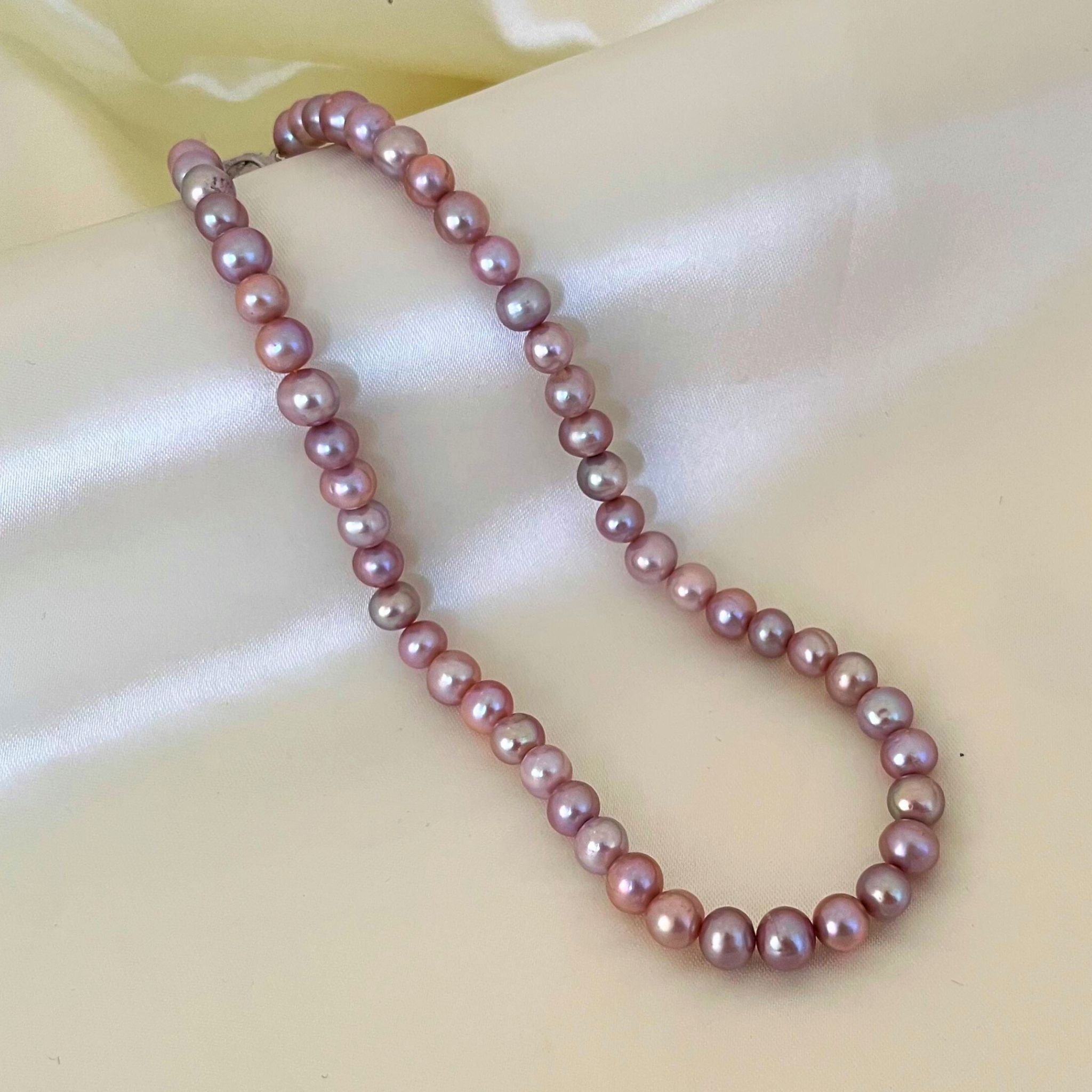 Elegant 8.5-10mm White & Lavender Two-row Pearl Necklace in Sterling Silver  - YIDE Jewelry