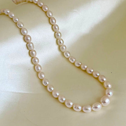 Graded White Oval  Pearl Necklace - CherishBox