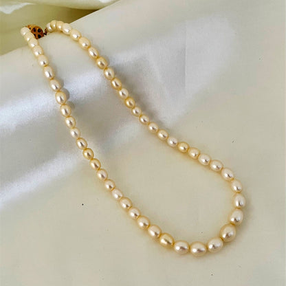 Vintage Gold Graded Oval Pearl Necklace with Studs