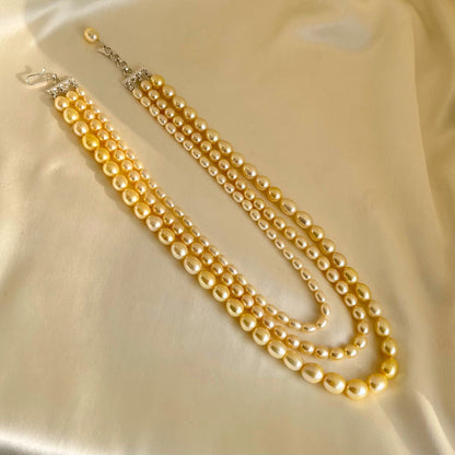 three-layered Golden Pearl necklace Set- CherishBox
