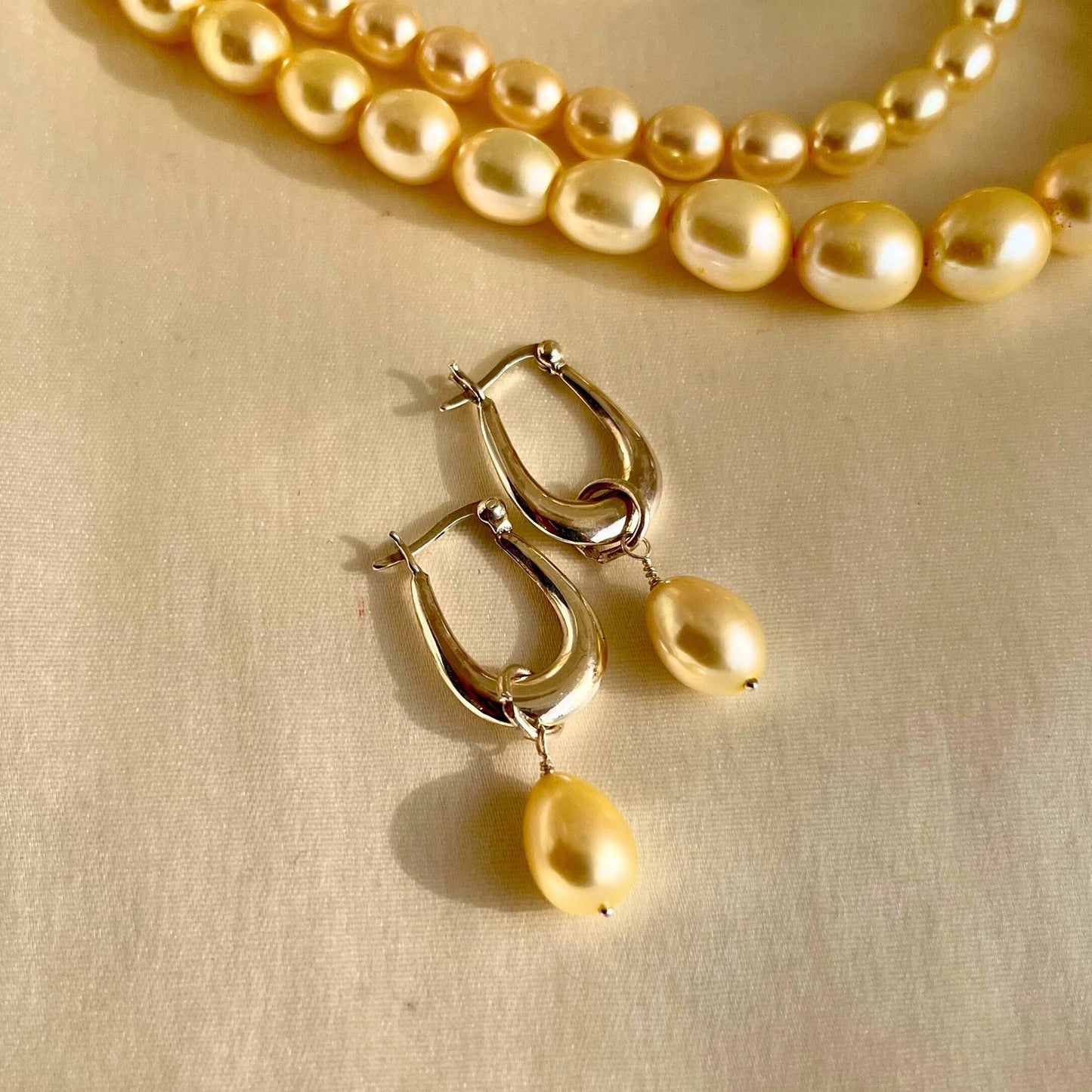 Golden Pearl earring IN 925 sliver-  CherishBox