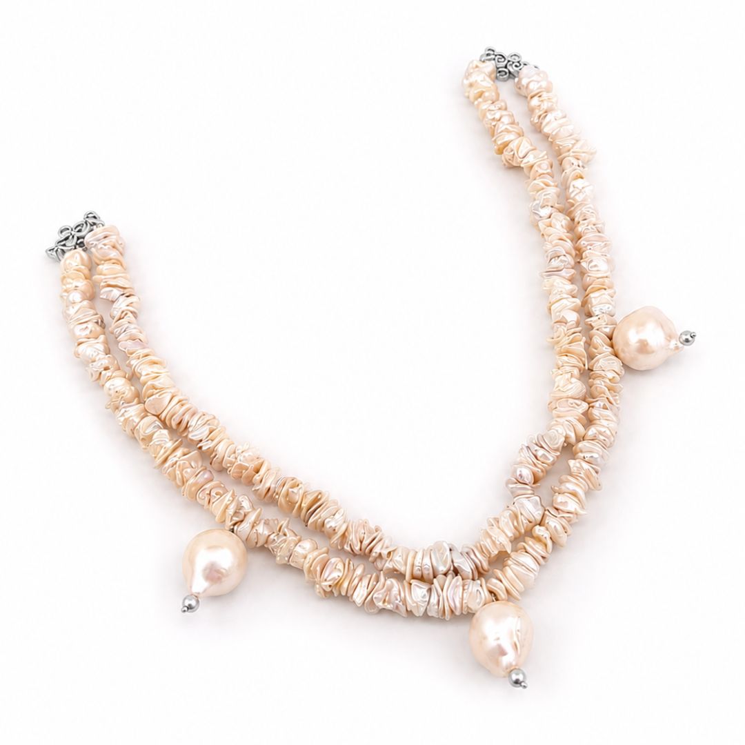 The Coastline Chip Choker with Baroque Pearl Drops