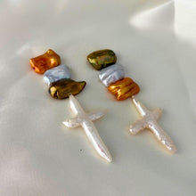 Cross Biwa Pearl Dangler Earrings