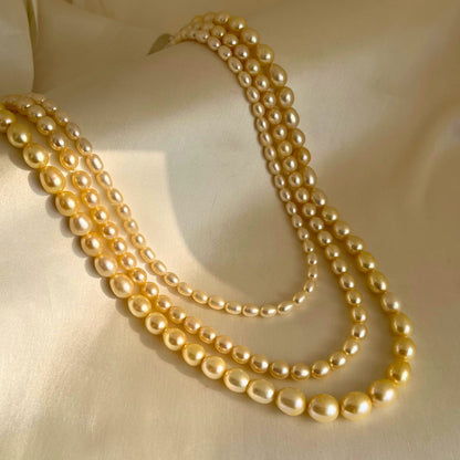 Three-layered Golden Pearl necklace Set- CherishBox