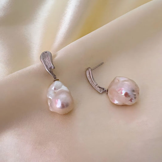 Soft Wave Pearl Drops – Baroque Pearl Danglers in 925 Sterling Silver