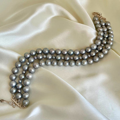 Gunmetal Grey Pearl Necklace Set in Silver