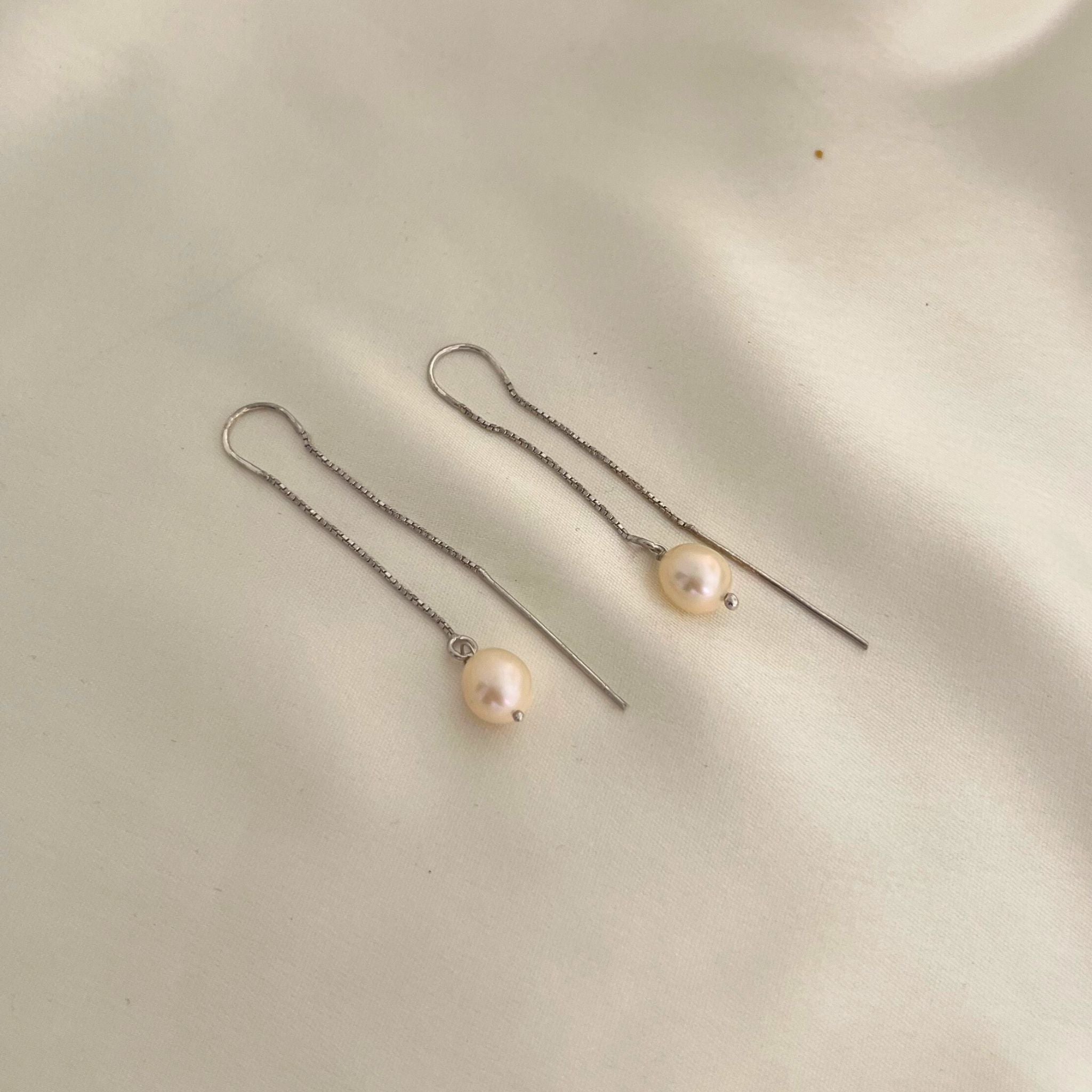 Silver Pearl Leaf Dew Drop Earrings