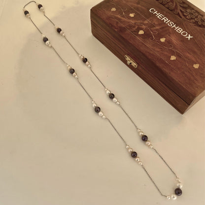 Long Layered Pearl Beaded Chain in Silver - CherishBox