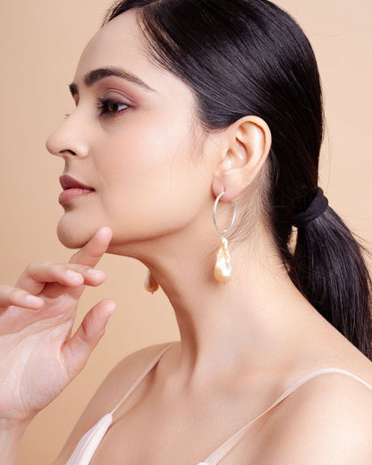Silver Dew | Baroque Pearl Hoop Earrings in 925 Silver