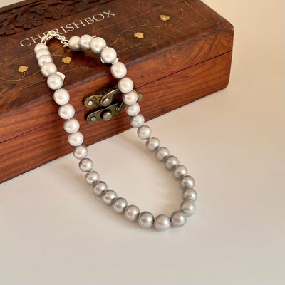 Gunmetal Grey Combo Set - CherishBox Real Pearl Jewellery