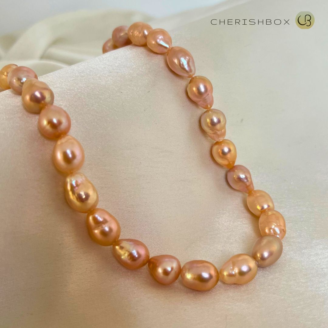 Vintage Gold Peach Baroque Pearl Necklace - CherishBox
