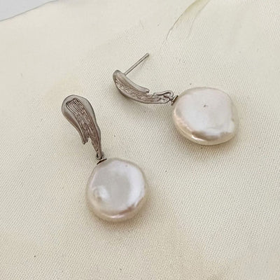 Wave Coin Pearl Earring in 92.5 Sterling Silver