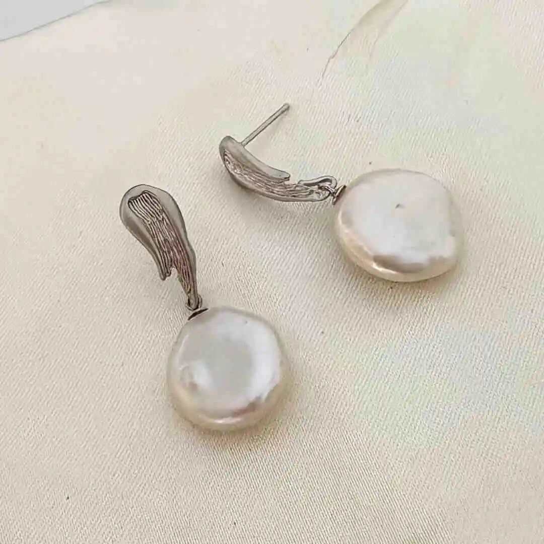 Wave Coin Pearl Earring in 92.5 Sterling Silver