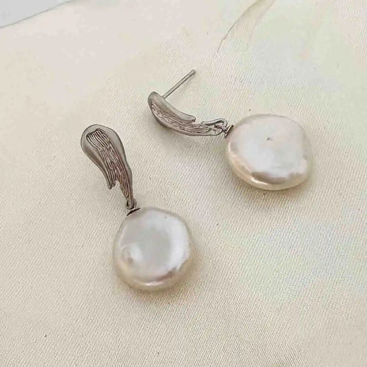 Wave Coin Pearl Earring in 92.5 Sterling Silver
