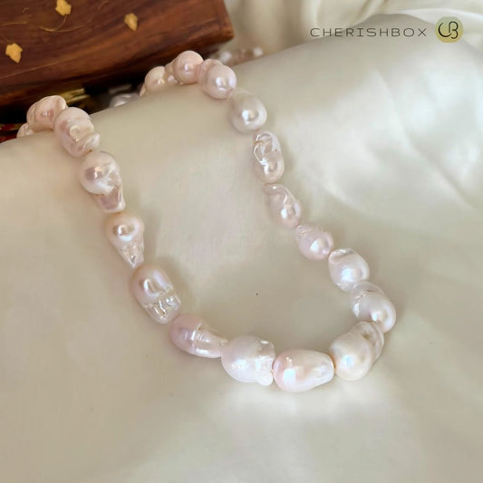 White Freshwater Real Baroque Pearl Necklace - CherishBox