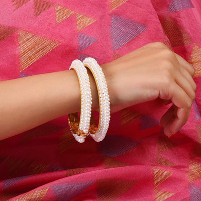 Beautiful Adjustable White Pearl Bangle in gold tone - CherishBox