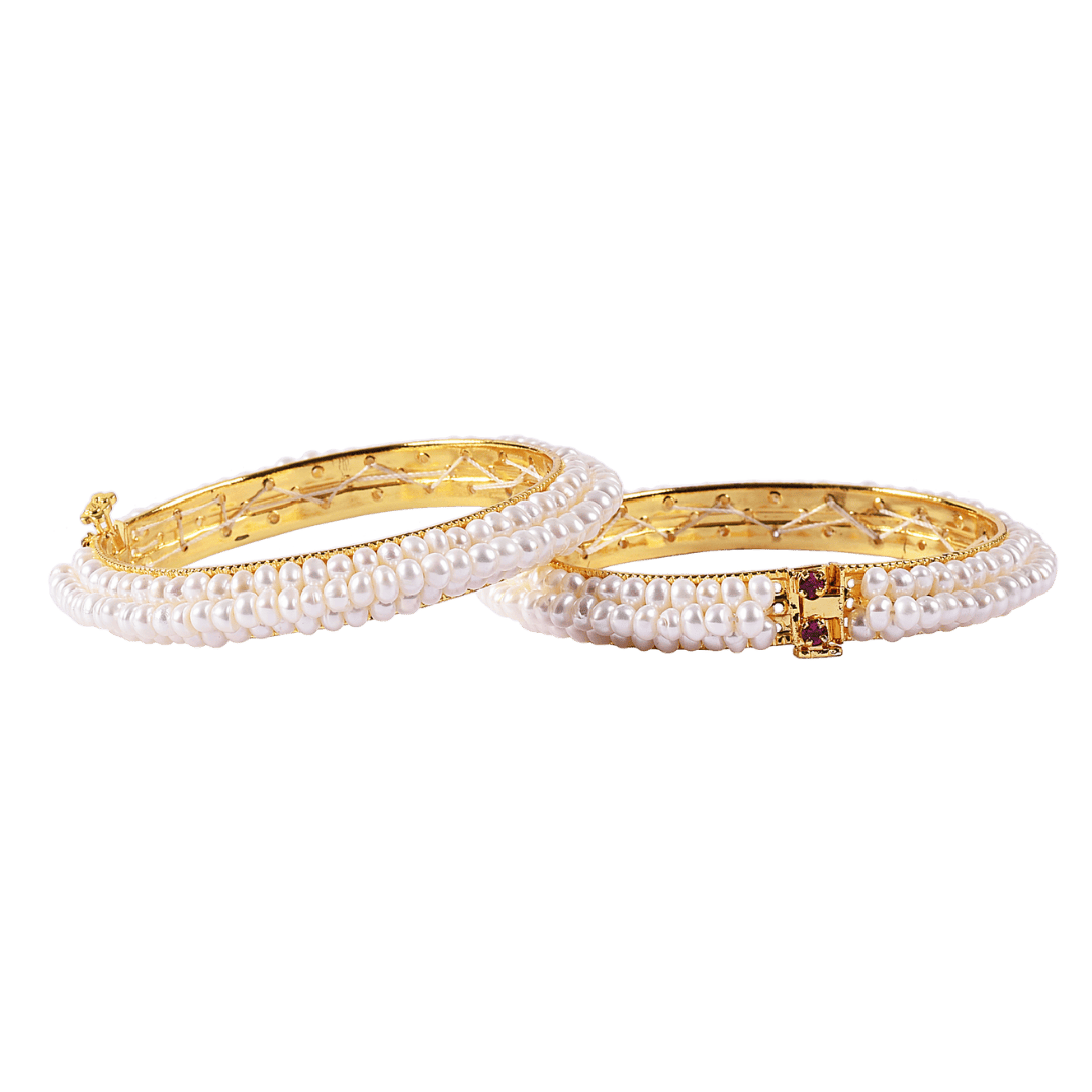 Adjustable White Pearl Bangle in Gold Tone- CherishBox